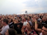 Appreciative audience at The Fort stage with the Pell Bridge in the background, Folk Festival 2015