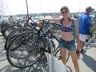 Newport Hostel guest arriving by bike at the Folk Festival 2018
