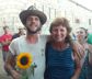 Performer Langhorn Slim and Newport Hostel owner Merrilee, Folk Festival 2018