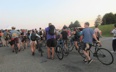 Bikers leaving festival grounds at the end of a day of fabulous music, Folk Festival 2019