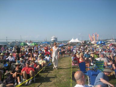 Audience with cruise ship in the background