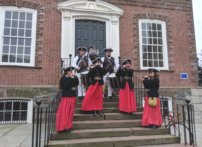 Bristol County Fife & Drum Corp performs on the steps of the Colony House, Newport, RI